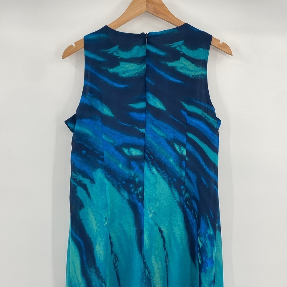 Vintage Mary McFadden‎ Dress Womens 14 Maxi Blue Green Abstract Swirl Sleeveless - Picture 9 of 13